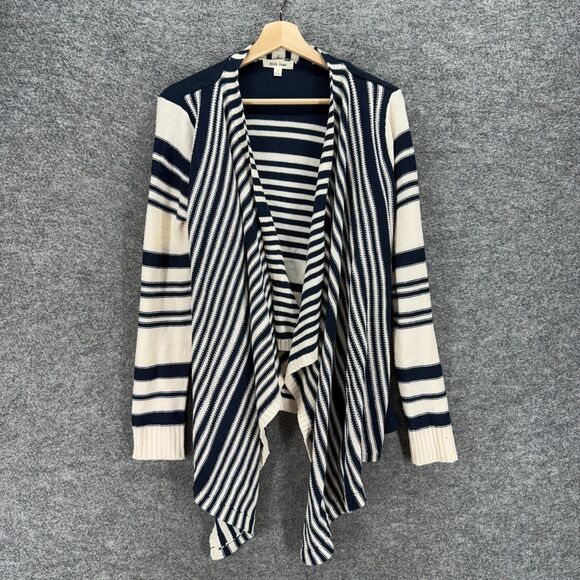 Pink Rose Cardigan Women M Medium Blue Striped Open Front Long Sleeve Acrylic - Picture 1 of 7